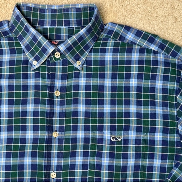 Vineyard Vines Tucker Shirt Classic Fit Long Sleeves Blue Green Plaid Size XL - Picture 2 of 9